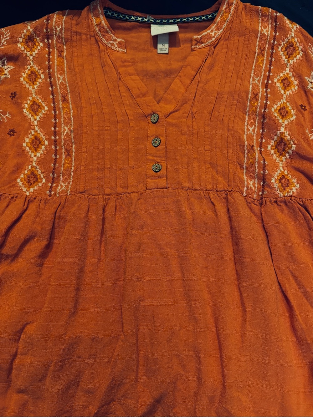 Knox Rose Orange Embroidered Peasant Tunic - Picture 8 of 9